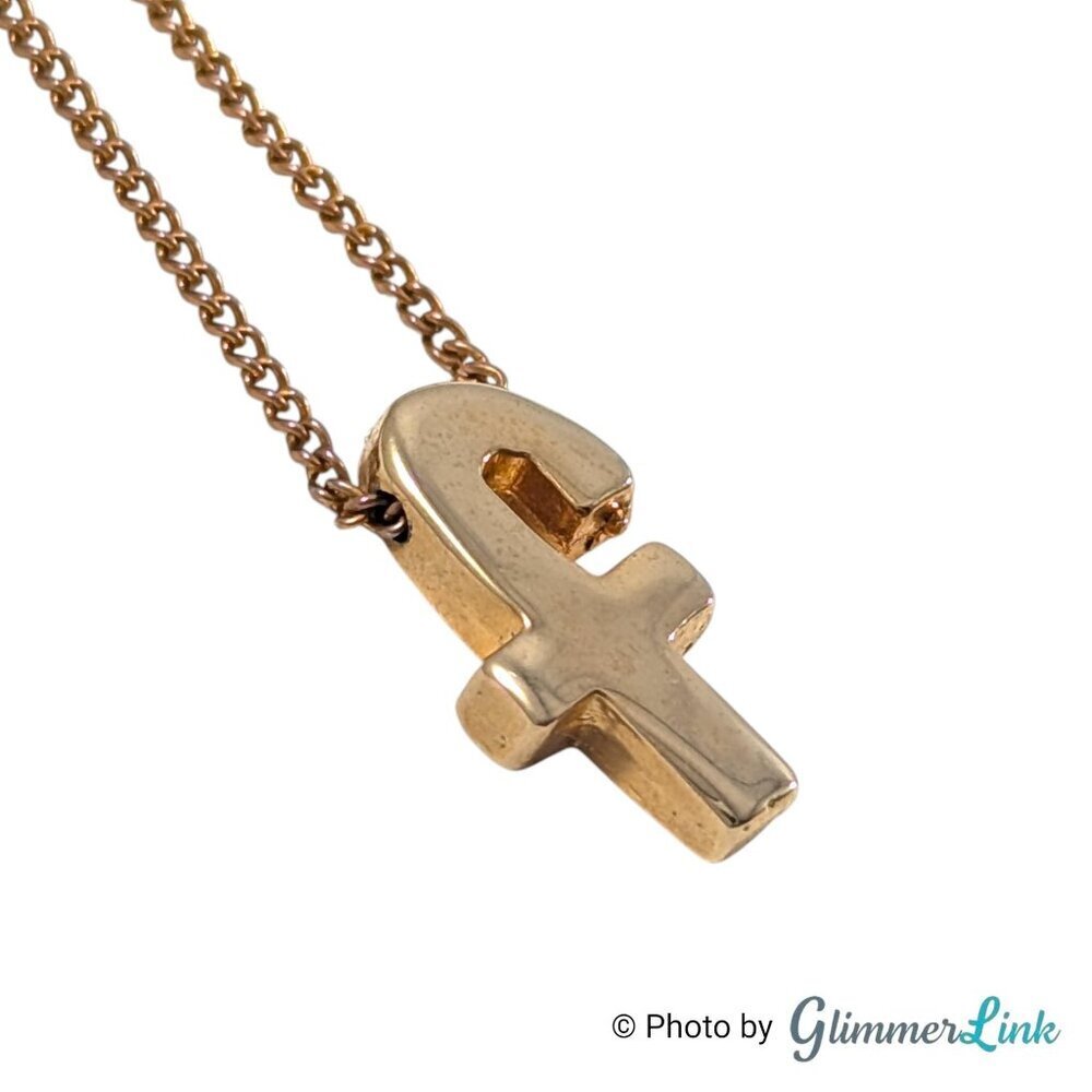 Vintage Gold Tone Letter F Pendant Necklace Initial Charm 16 Inch Chain - Picture 2 of 11